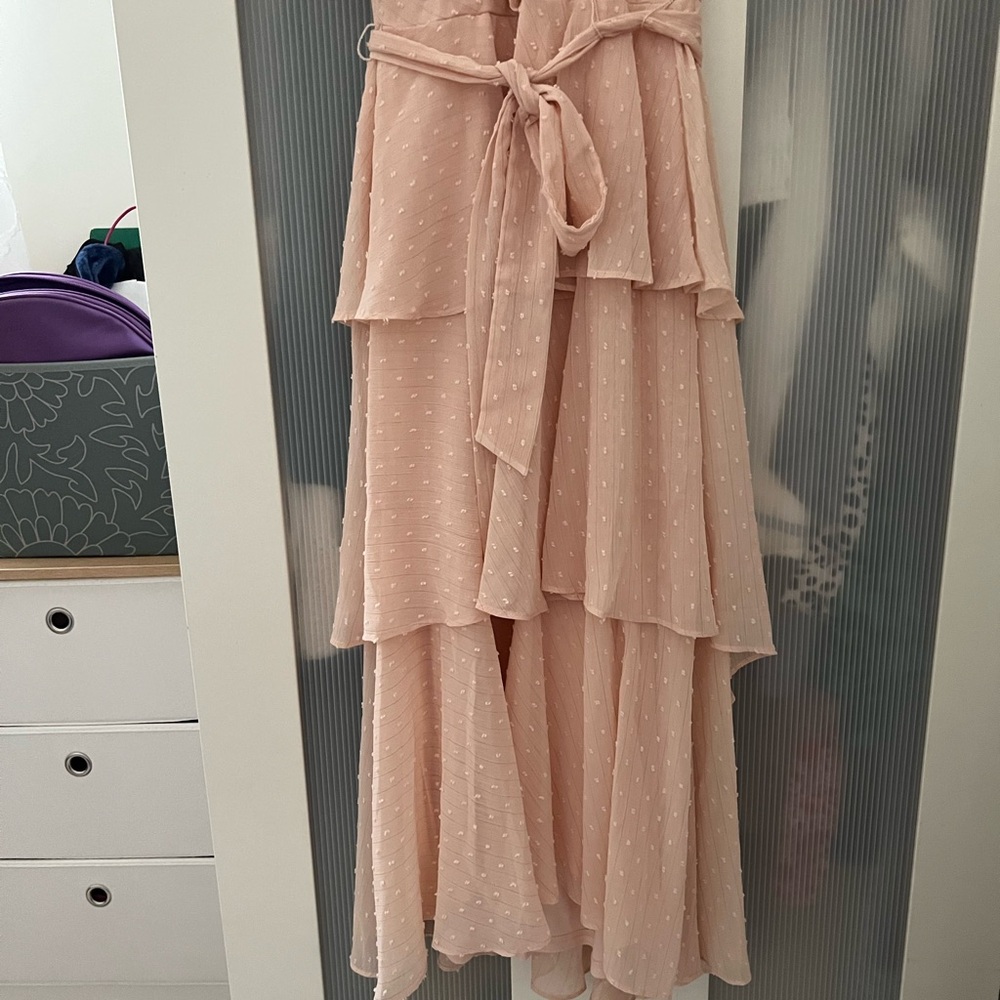 Calvin Klein Blush Pink Tiered Wrap Midi Dress - Picture 7 of 9